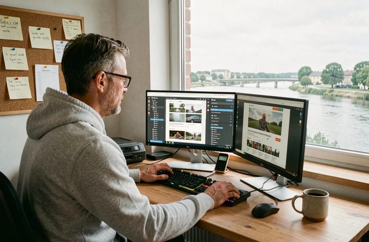 Développeur de NC-Webstudio à Lagny-sur-Marne au travail sur la personnalisation d'un thème WordPress avec vue sur la Marne