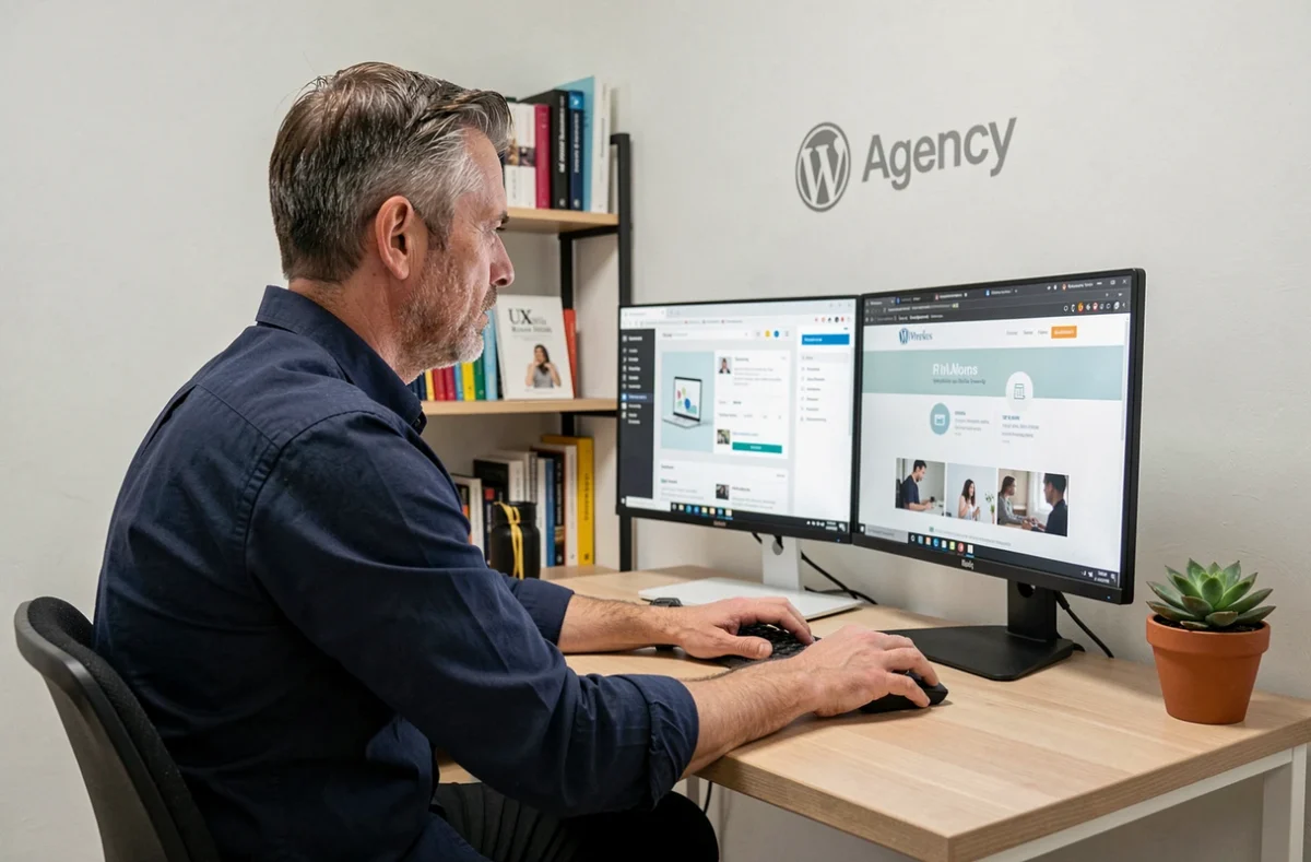 Développeur web de l'agence SIITEO à Salins travaillant sur un projet WordPress dans un studio moderne et organisé