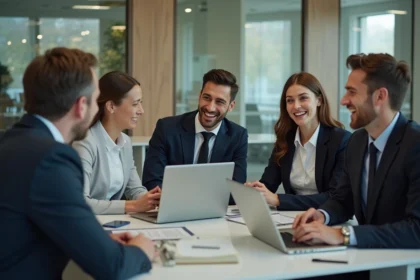 Groupe d'avocats en réunion dans un bureau moderne