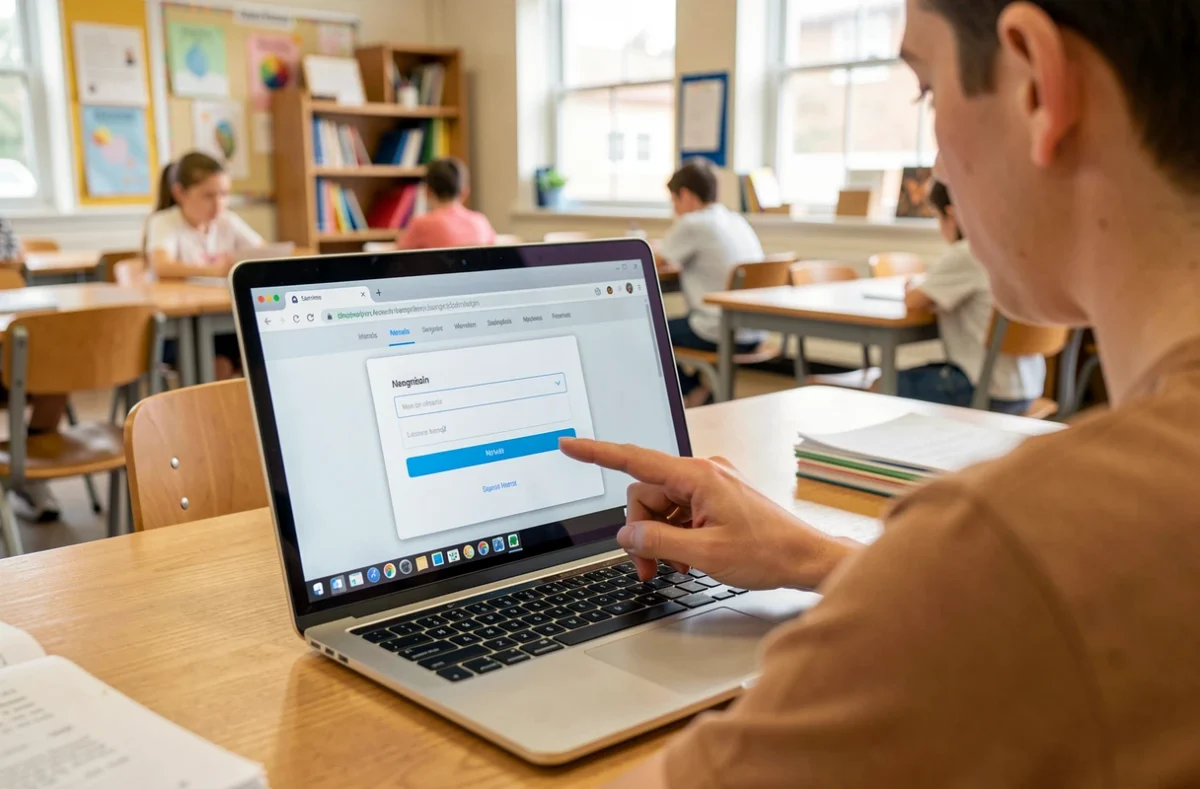 Enseignant devant la page de connexion de sa messagerie sur un ordinateur portable