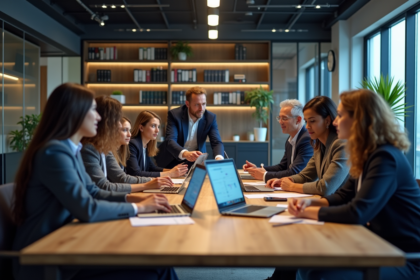 Groupe de professionnels collaborant autour d'une table moderne