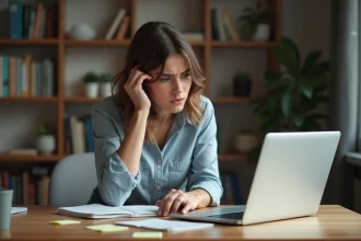 Jeune femme frustrée au bureau à domicile