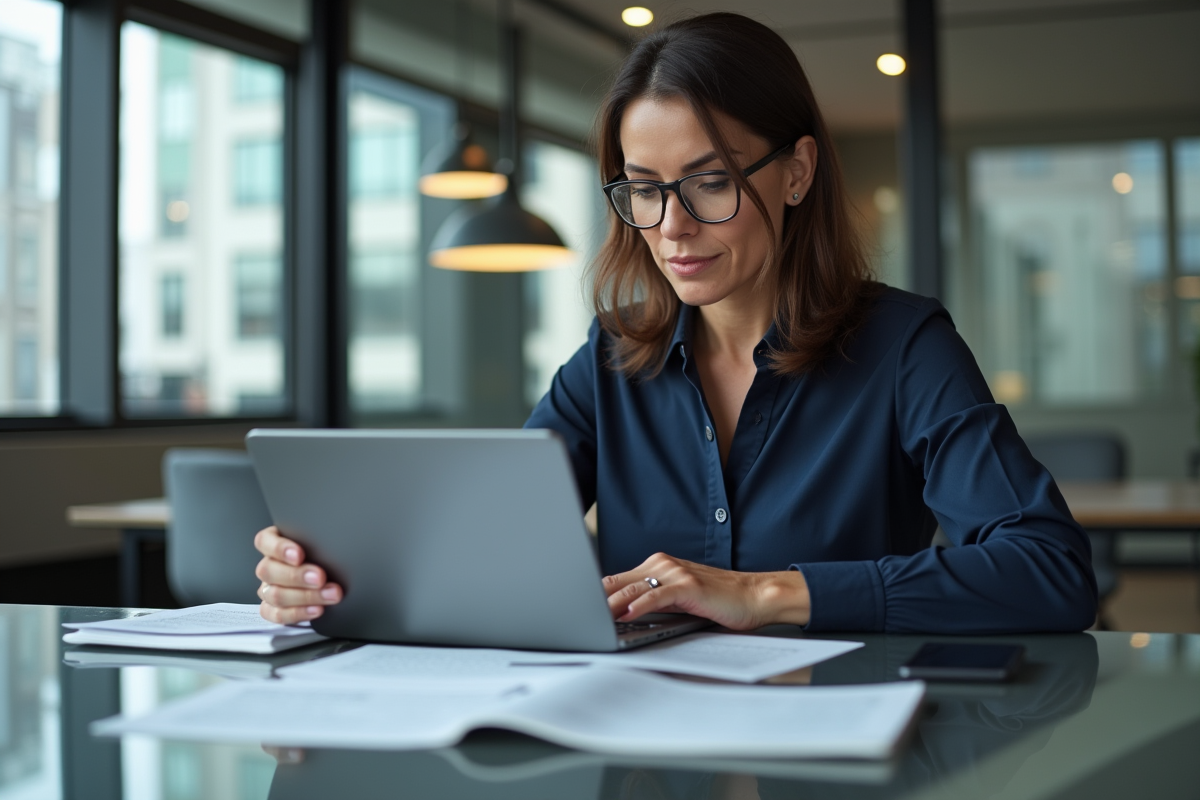 Femme d affaires analysant des résultats OCR sur sa tablette