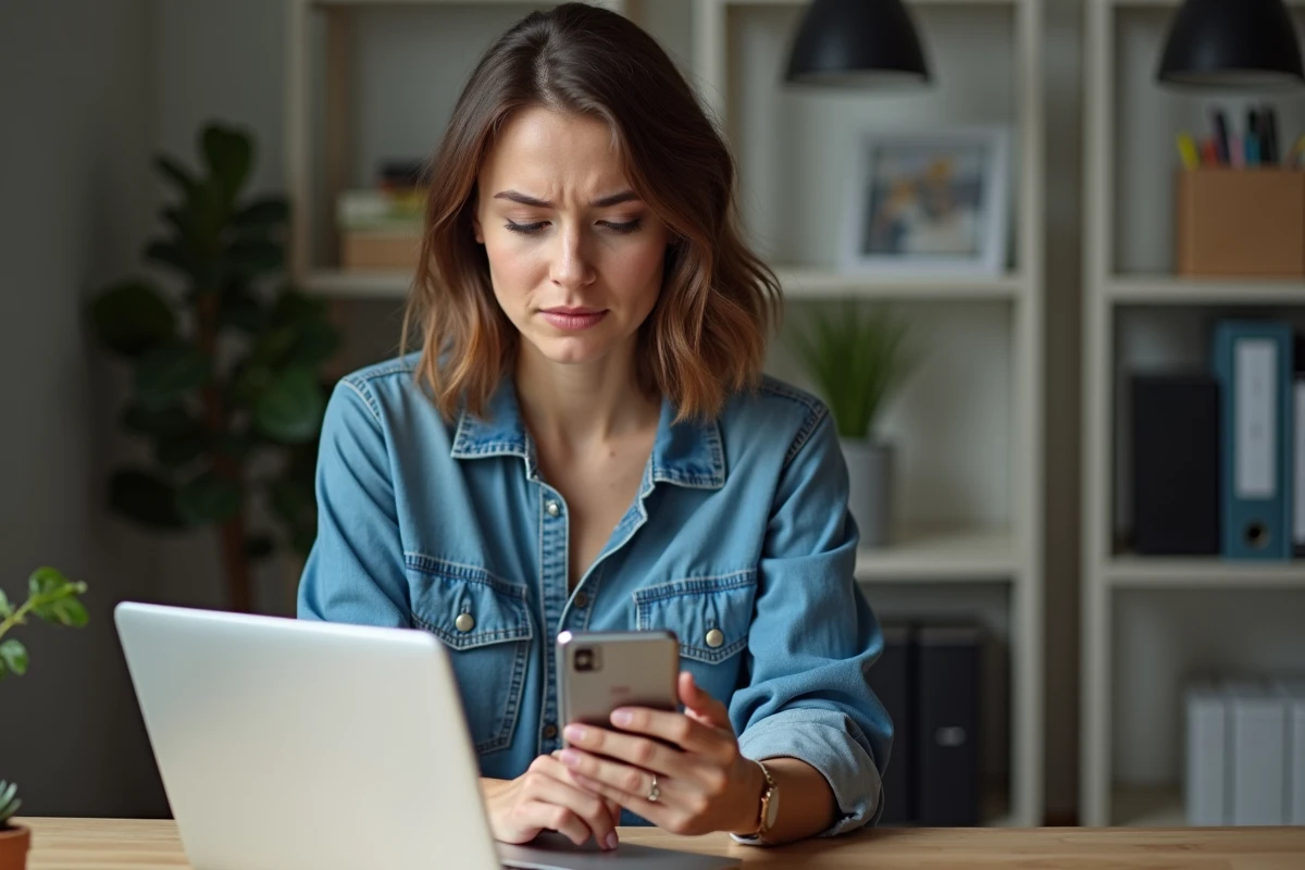 Jeune femme regardant son smartphone avec notification Android