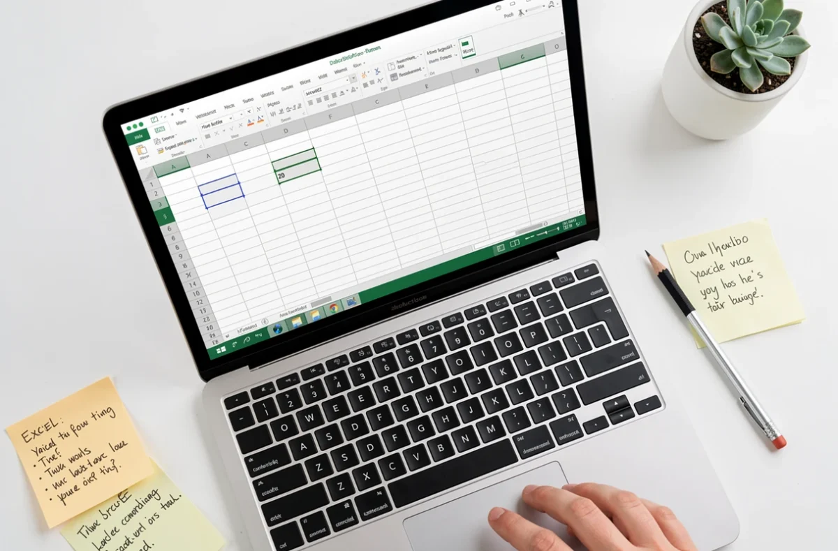 Gros plan sur un écran Excel affichant une formule soustraction avec des cellules vides et zéros