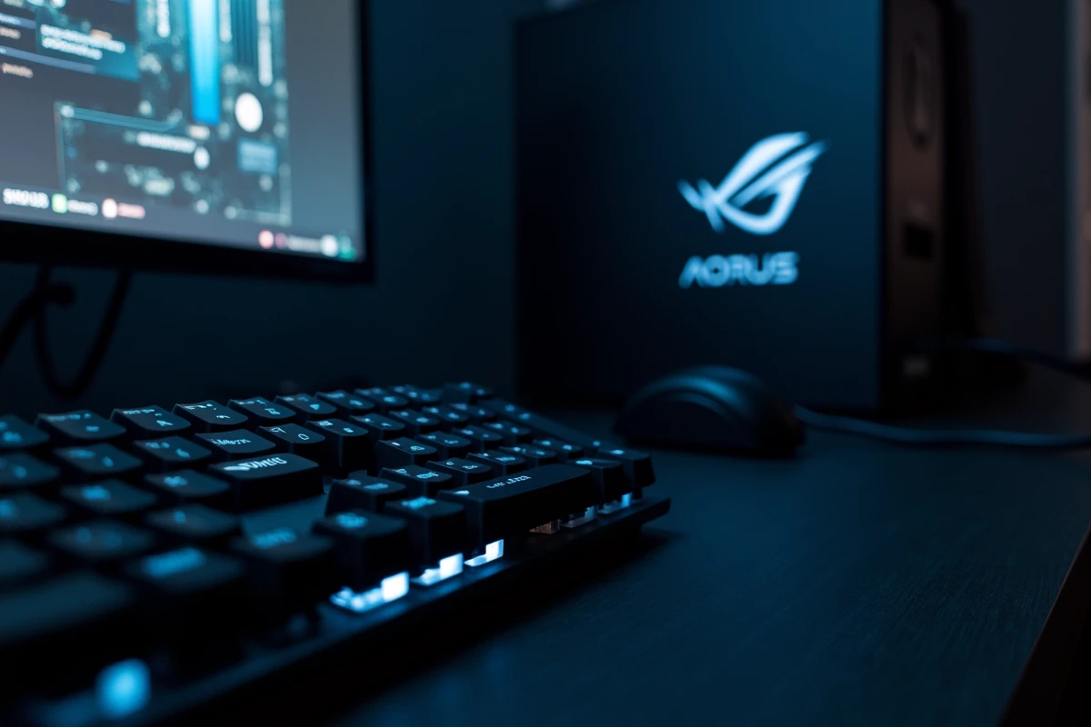Gros plan sur les touches Suppr et F2 d'un clavier mécanique pour accéder au BIOS d'une carte mère AORUS