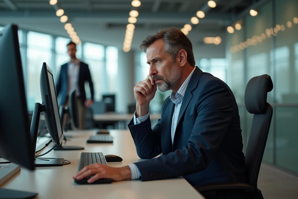 Homme d affaires perplexe au bureau en open space