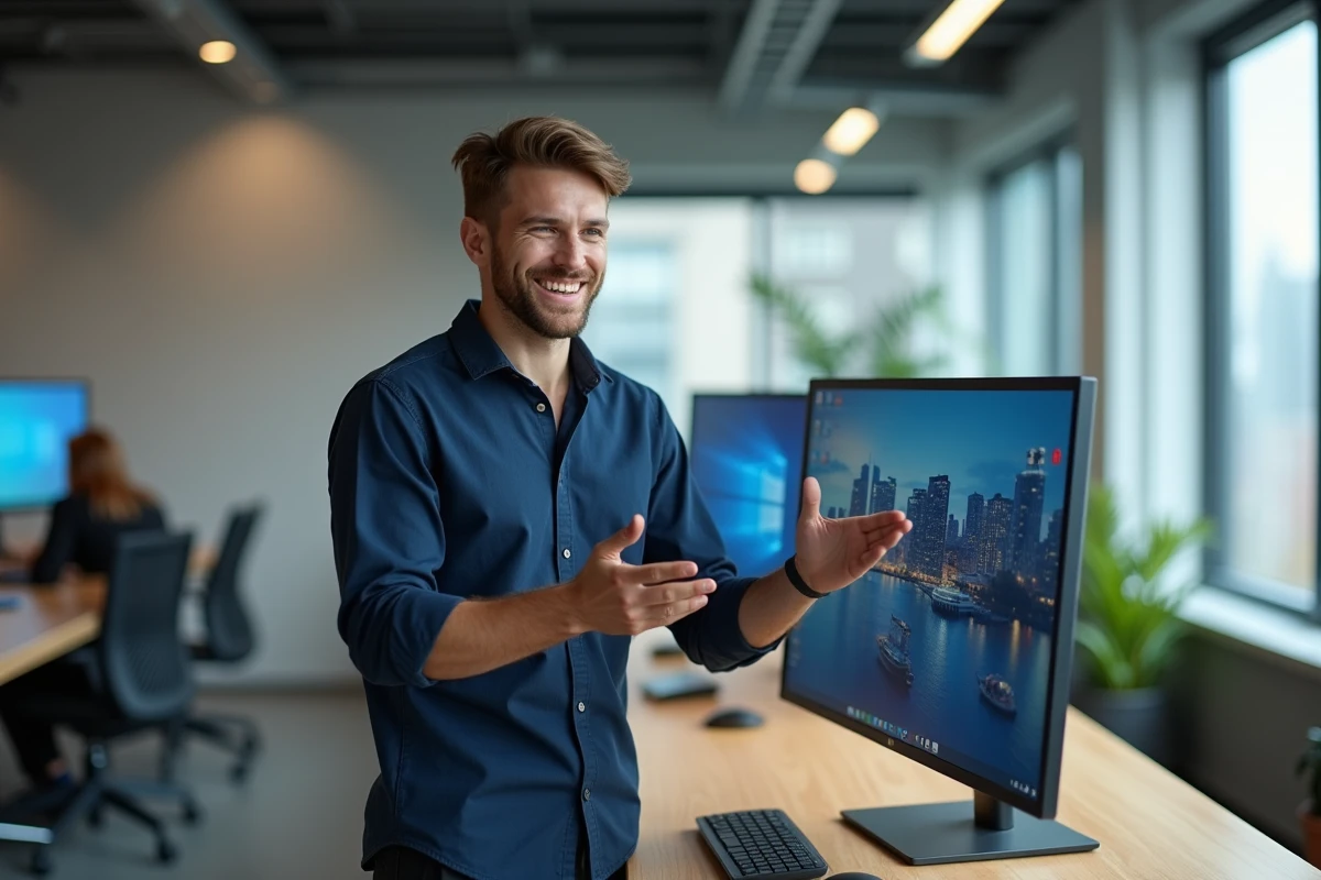 Jeune homme expliquant les fonctionnalités d