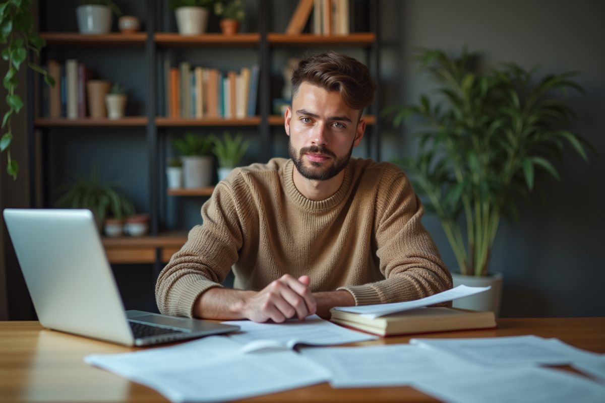 Jeune homme travaillant dans un espace de bureau à la maison