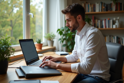 Jeune homme professionnel scannant des documents dans son bureau