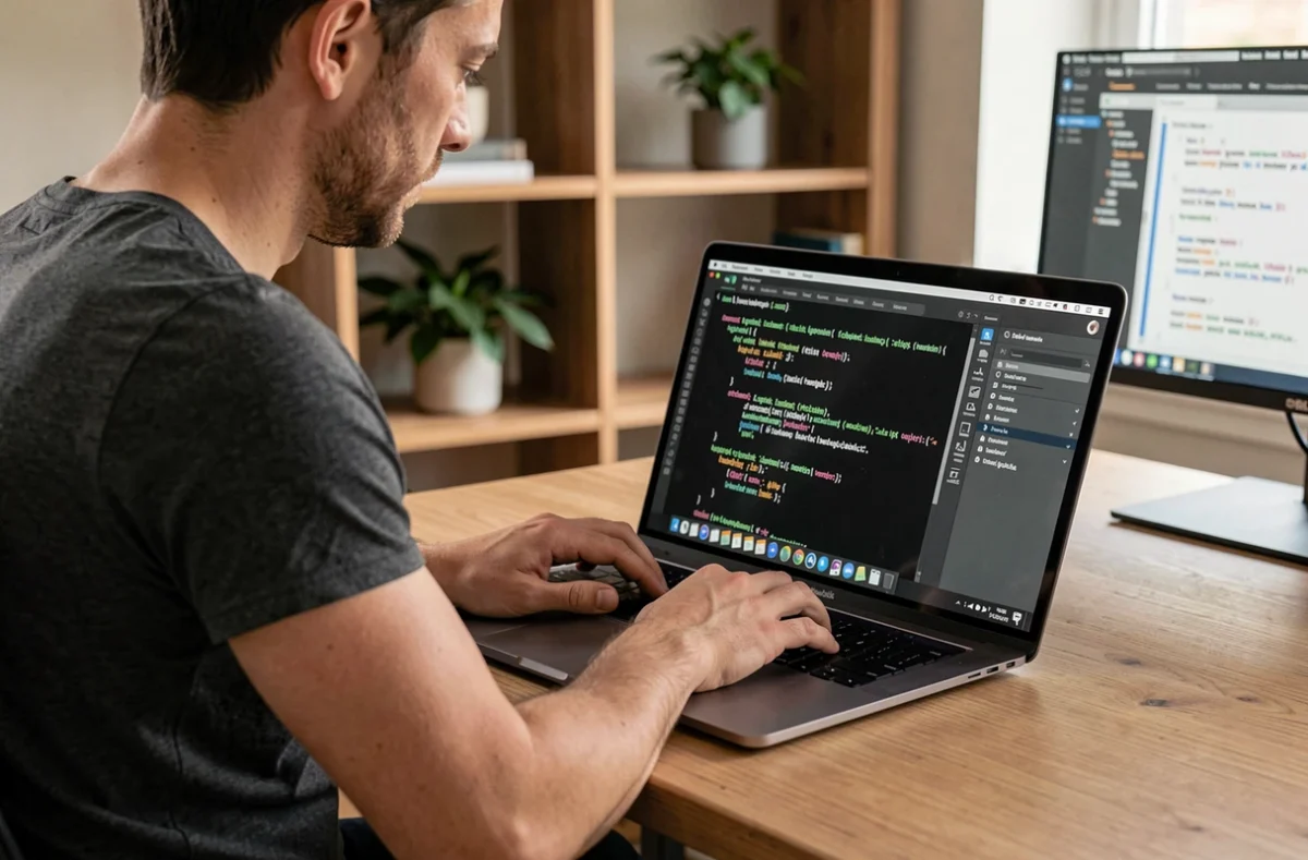 Développeur utilisant le terminal Mac avec des commandes pipe pour optimiser son flux de travail en ligne de commande